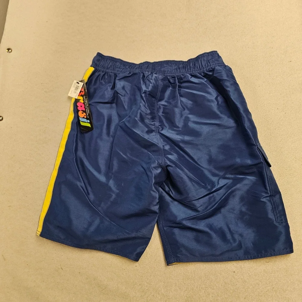 Brasil Men Swim Trunks Royal Blue Yellow Stripe Board Shorts Size 34  PLZZ7117MC